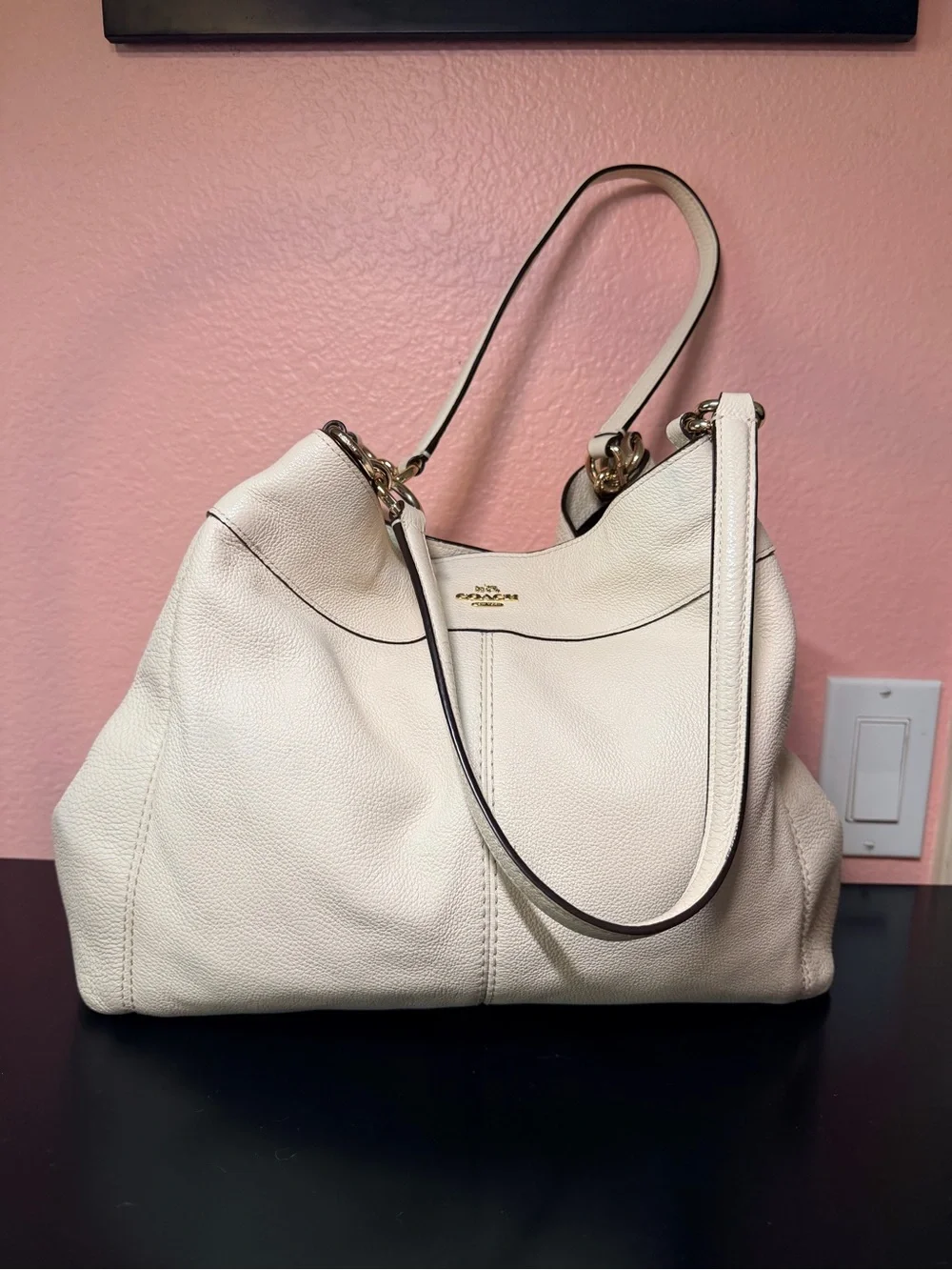 Coach Lexy Pebbled Leather Shoulder Bag in Chalk White